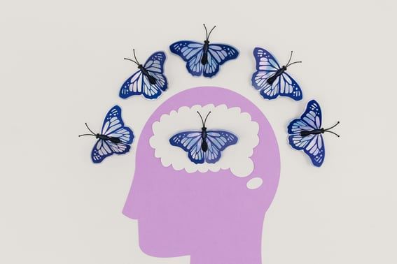 Illustration : des papillons autour d’une tête